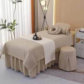 Massage Table Sheet Skirt Sets Beauty Bedspread 7-Piece Luxury Cotton and Linen Beauty Salon Special Massage Bedskirt With Pocket Solid Color Massage Shampoo Bedding Set Bed Cover-Khaki||185*70cm