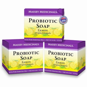 Massey’s CF 100% Natural Probiotic Soap - Powerful Tea Tree and Lemon Body Soap - 4oz Lemon Scent