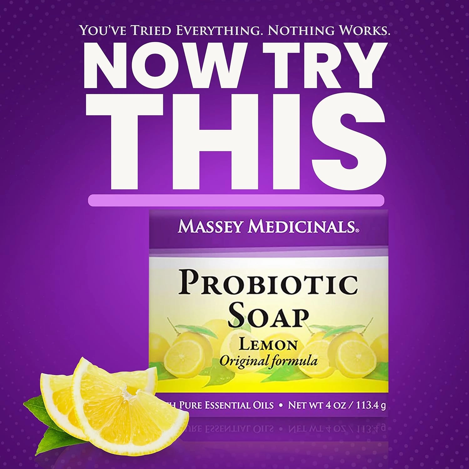 Massey’s CF 100% Natural Probiotic Soap - Powerful Tea Tree and Lemon Body Soap - 4oz Lemon Scent