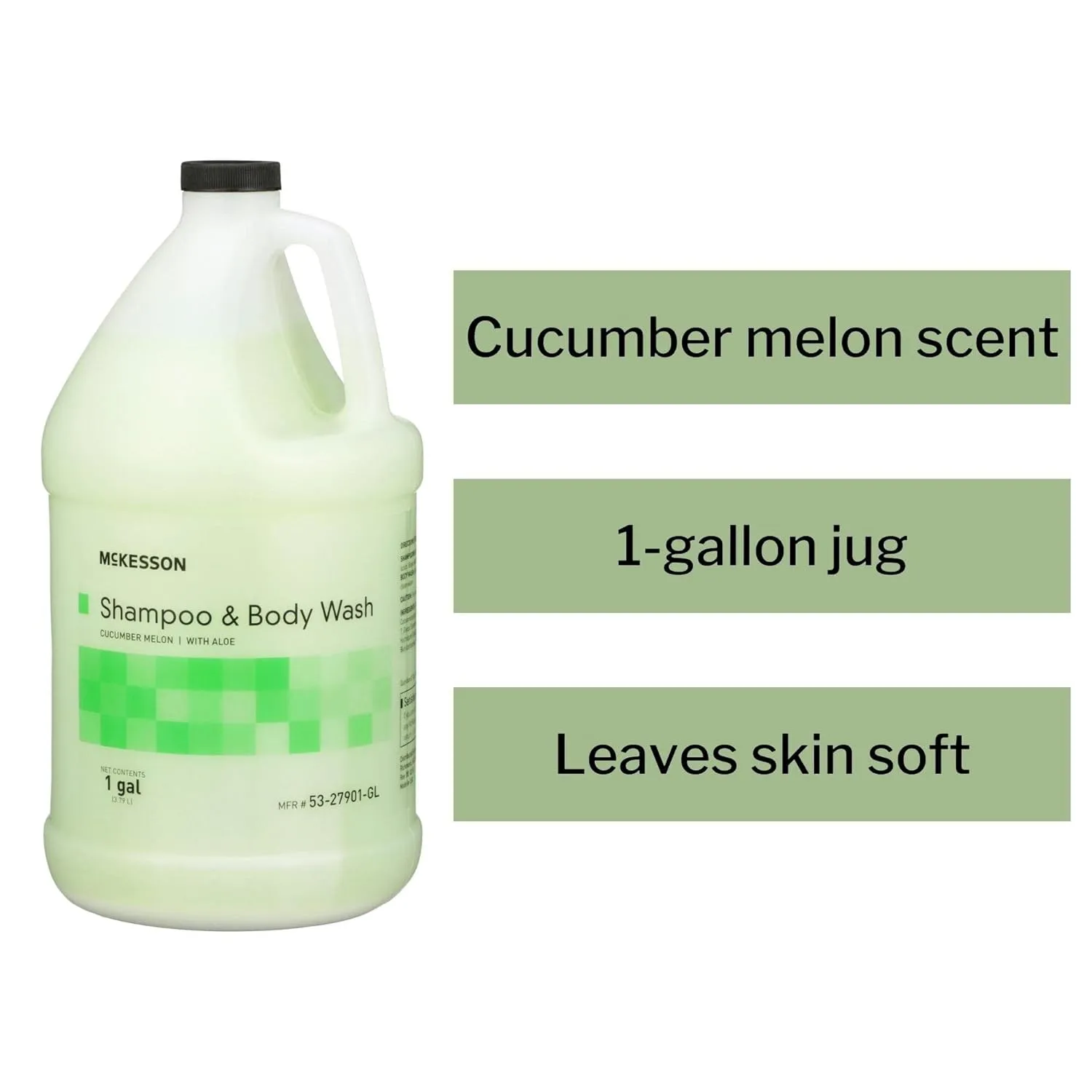 McKesson Body Wash and Shampoo with Aloe, 1 Gallon [4 Count] Bulk, Cucumber Melon