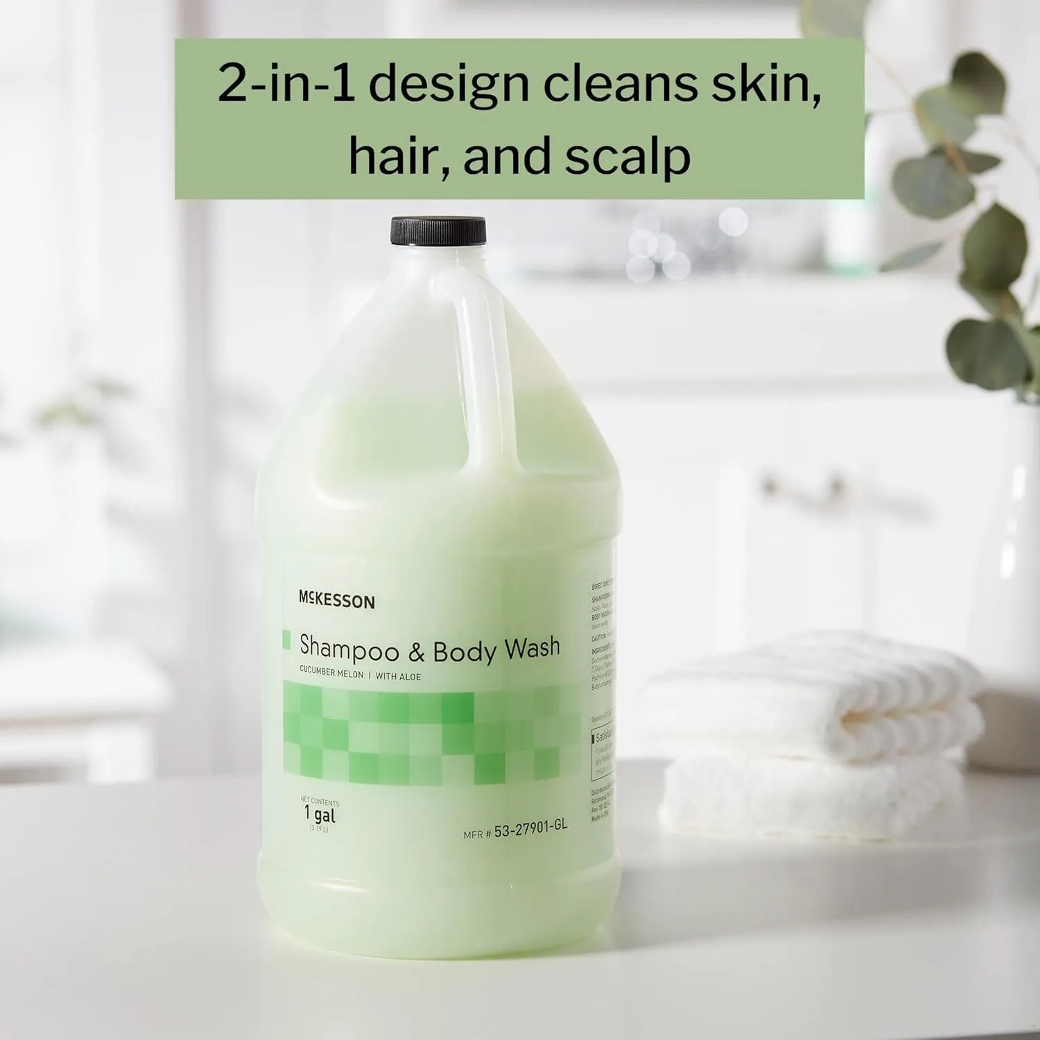 McKesson Body Wash and Shampoo with Aloe, 1 Gallon [4 Count] Bulk, Cucumber Melon