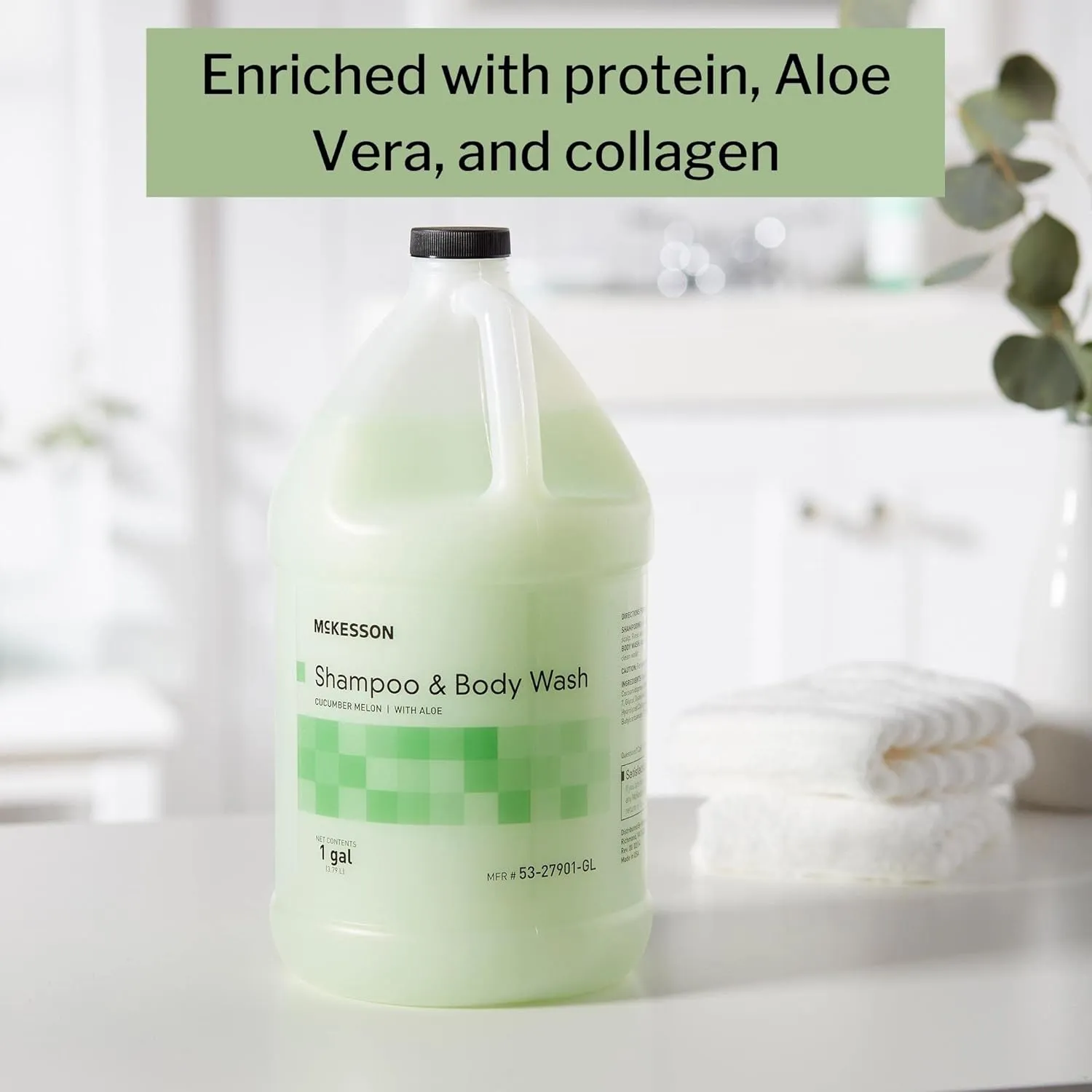 McKesson Body Wash and Shampoo with Aloe, 1 Gallon [4 Count] Bulk, Cucumber Melon