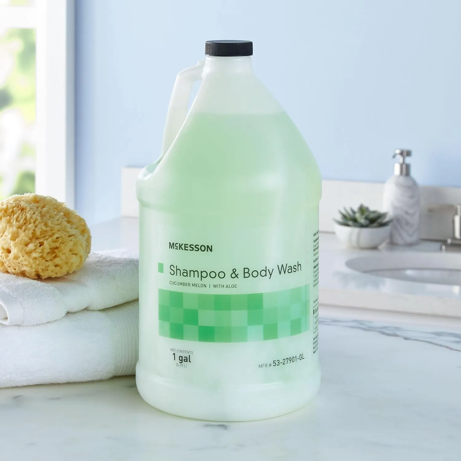 McKesson Body Wash and Shampoo with Aloe, 1 Gallon [4 Count] Bulk, Cucumber Melon