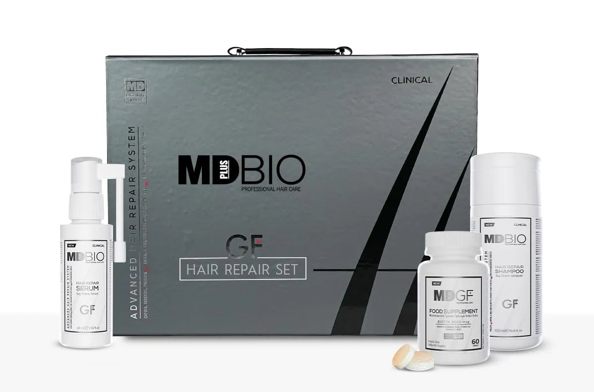 MD PLUS BIO Hair Transplant Repair Set - Hair Care Package with Shampoo, Serum and Multivitamins - Advanced Hair Care Products Containing Biotin, Keratin, Collagen – (3 Months)