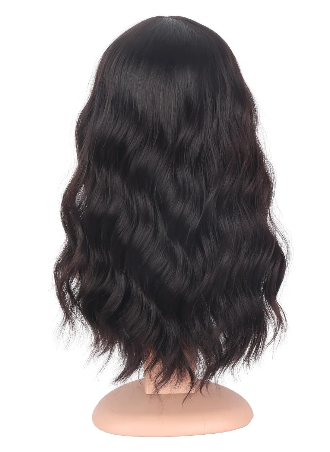 Medium Length Dark Brown Wavy Wigs With Bangs For Women - Heat Resistant Synthetic Brown Wigs For Daily Use (DARK BROWN(2#))
