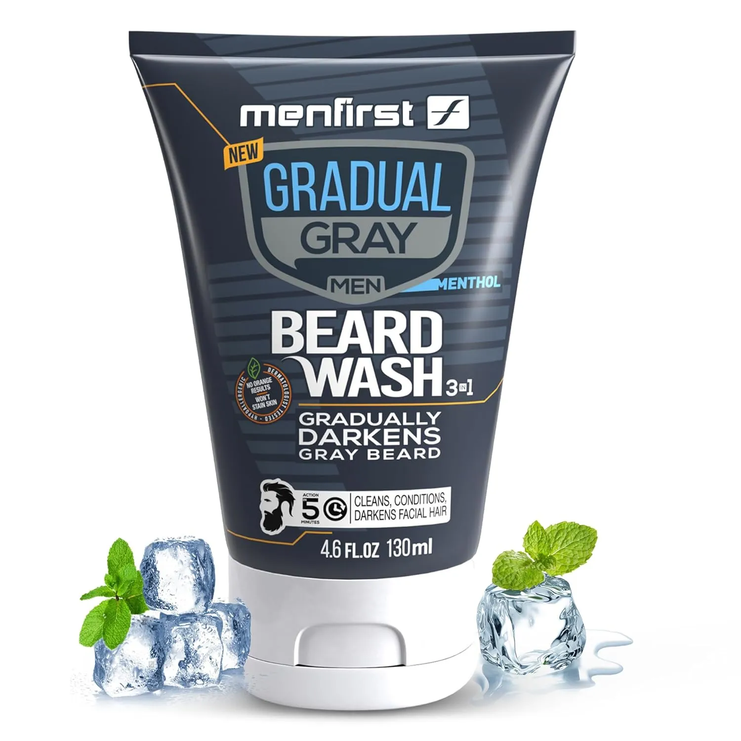 MENFIRST Gradual Gray Darkening Beard Wash - Gray Reducing Beard Wash, Beard Color Shampoo for Men - Hypoallergenic & Harsh Chemical-Free Beard Dye for Men - For Dark Shades, 4.6 Fl Oz (Pack of 1)