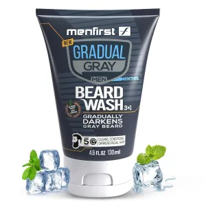 MENFIRST Gradual Gray Darkening Beard Wash - Gray Reducing Beard Wash, Beard Color Shampoo for Men - Hypoallergenic & Harsh Chemical-Free Beard Dye for Men - For Dark Shades, 4.6 Fl Oz (Pack of 1)