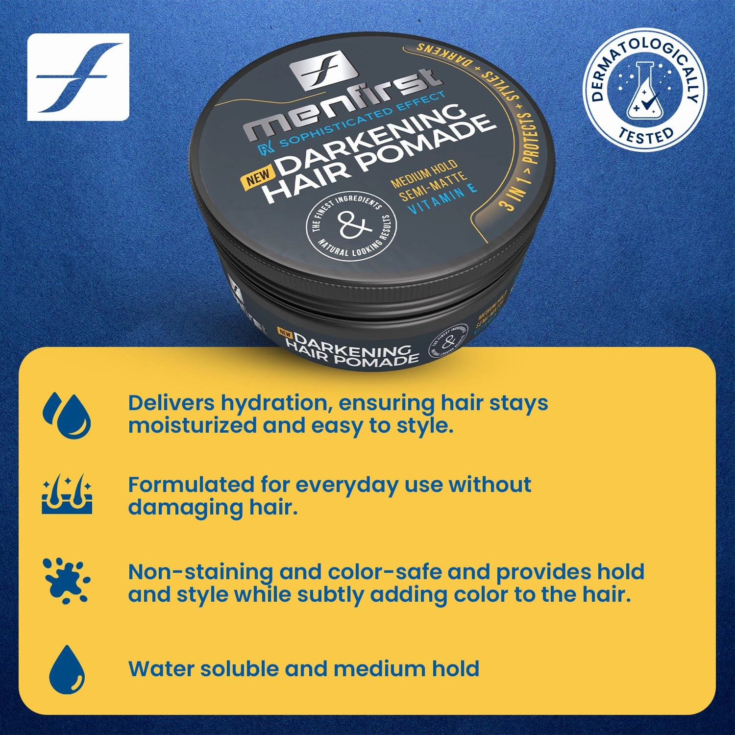 MENFIRST - Hair and Beard Pomade for Men - Instant Gray Coverage for Medium Brown to Black Styling Paste - Darkens White Hair Like a Wax - 1 Pack