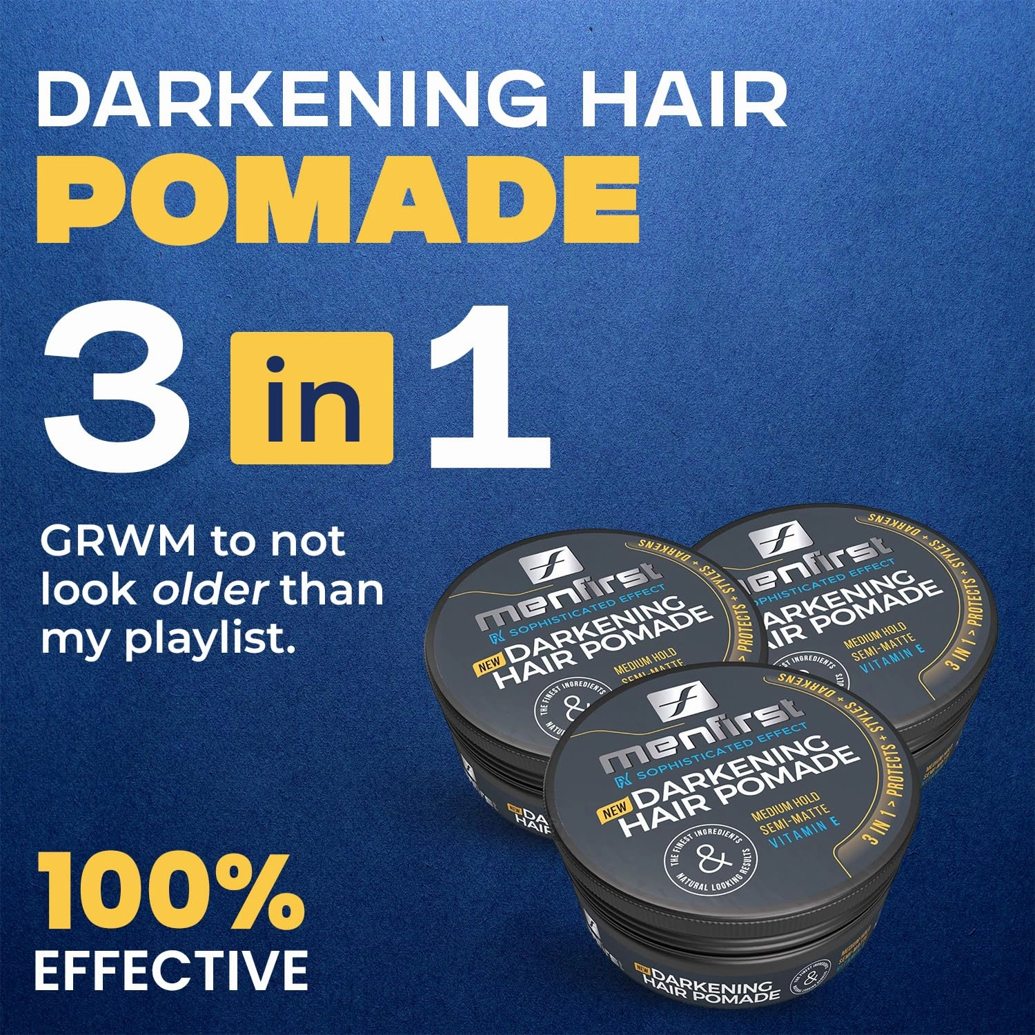 MENFIRST - Hair and Beard Pomade for Men - Instant Gray Coverage for Medium Brown to Black Styling Paste - Darkens White Hair Like a Wax - 1 Pack