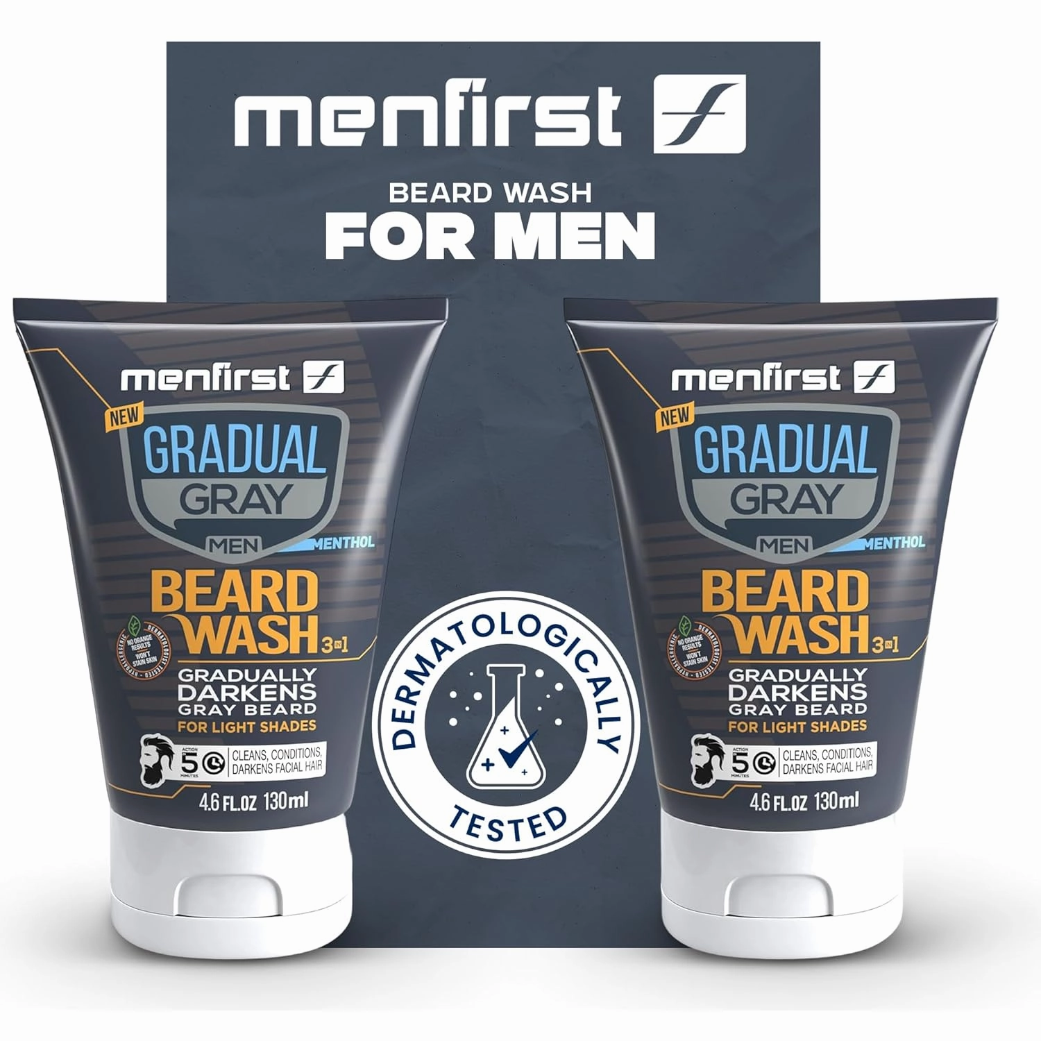MENFIRST Gradual Grey Reducing Beard Wash for Light Shades - Beard Wash for Light Brown to Blonde Hair - Beard Color Shampoo for Men - 4.60 FL