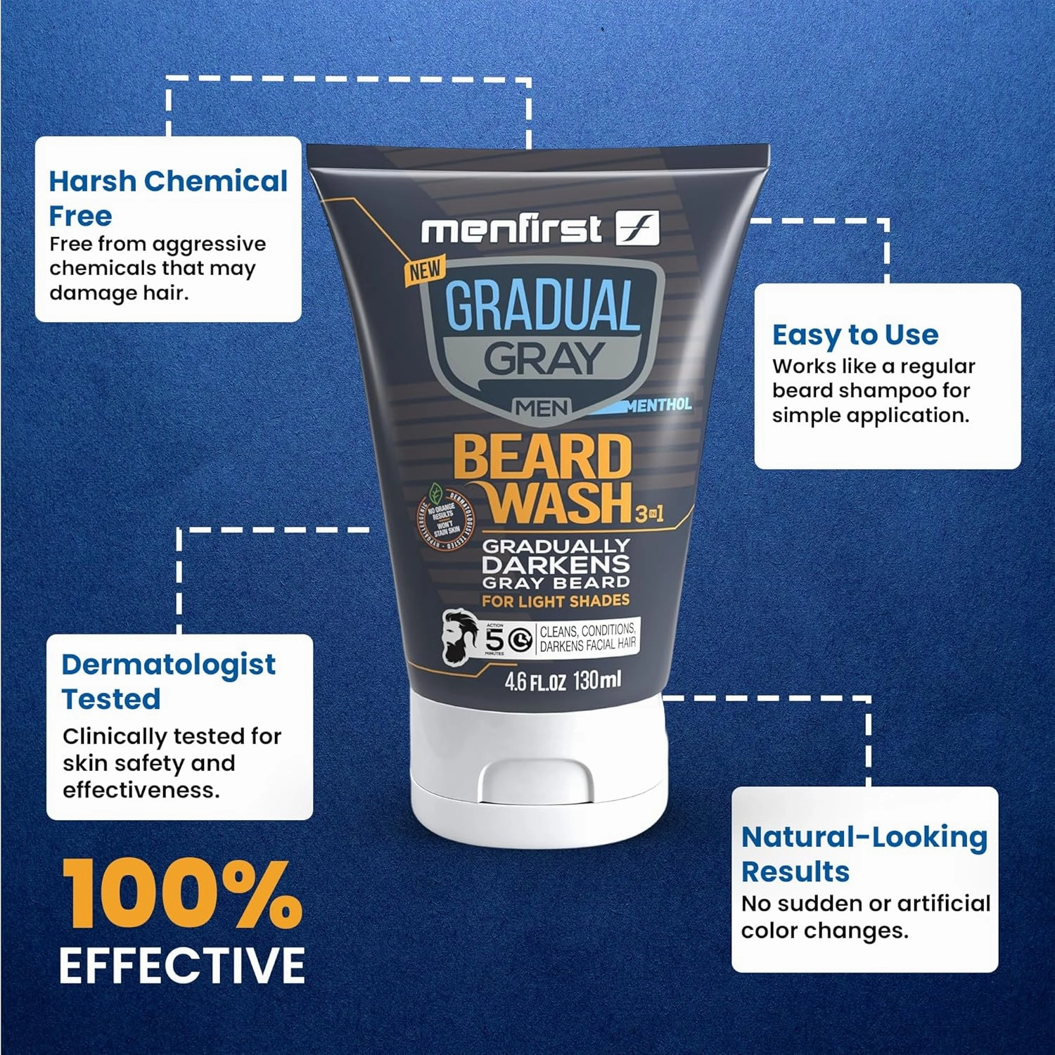 MENFIRST Gradual Grey Reducing Beard Wash for Light Shades - Beard Wash for Light Brown to Blonde Hair - Beard Color Shampoo for Men - 4.60 FL