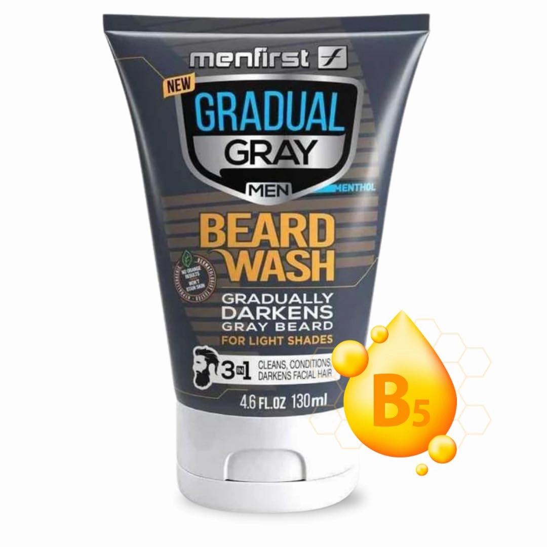 MENFIRST Gradual Grey Reducing Beard Wash for Light Shades - Beard Wash for Light Brown to Blonde Hair - Beard Color Shampoo for Men - 4.60 FL
