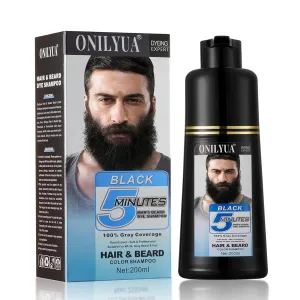 Men’s Beard Dye for Men Black, Root Touch Up for Long-Lasting Gray Coverage, 5-Minute Natural Beard & Hair Coloring Shampoo, Easy Application at Home 200ml