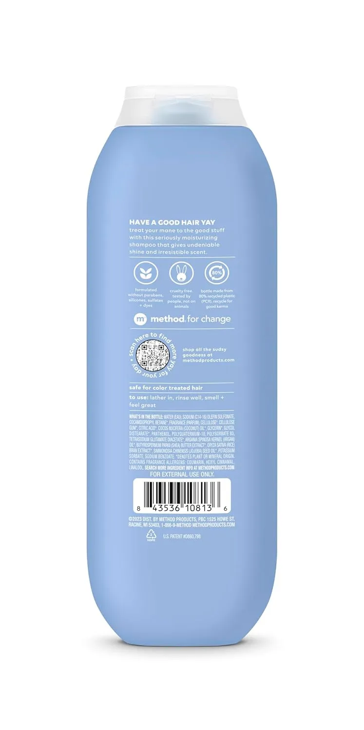 Method Moisturizing Shampoo, Simply Nourish with Shea Butter, Coconut, and Rice Milk Scent Notes, Paraben and Sulfate Free, 14 oz (Pack of 3)