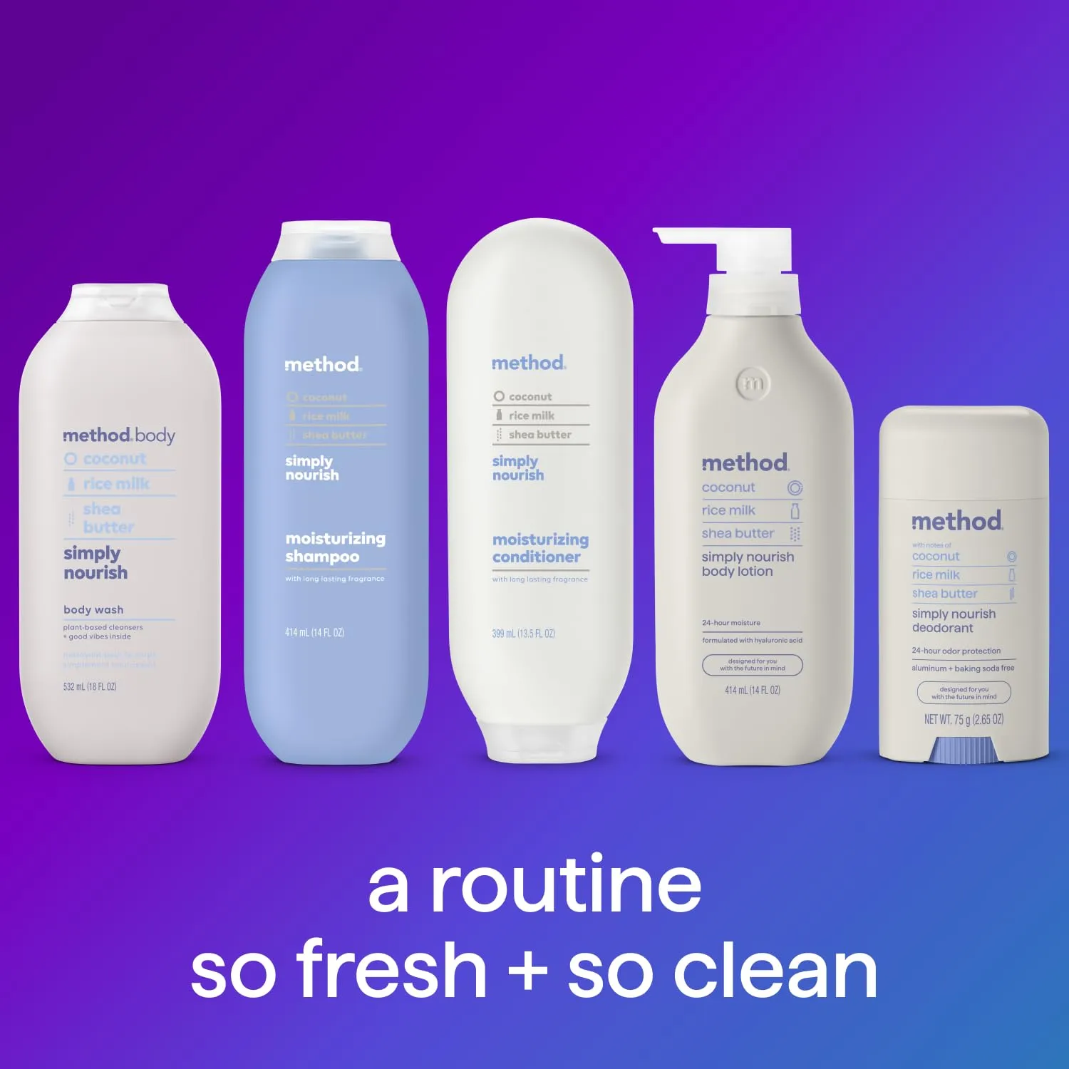 Method Moisturizing Shampoo, Simply Nourish with Shea Butter, Coconut, and Rice Milk Scent Notes, Paraben and Sulfate Free, 14 oz (Pack of 3)