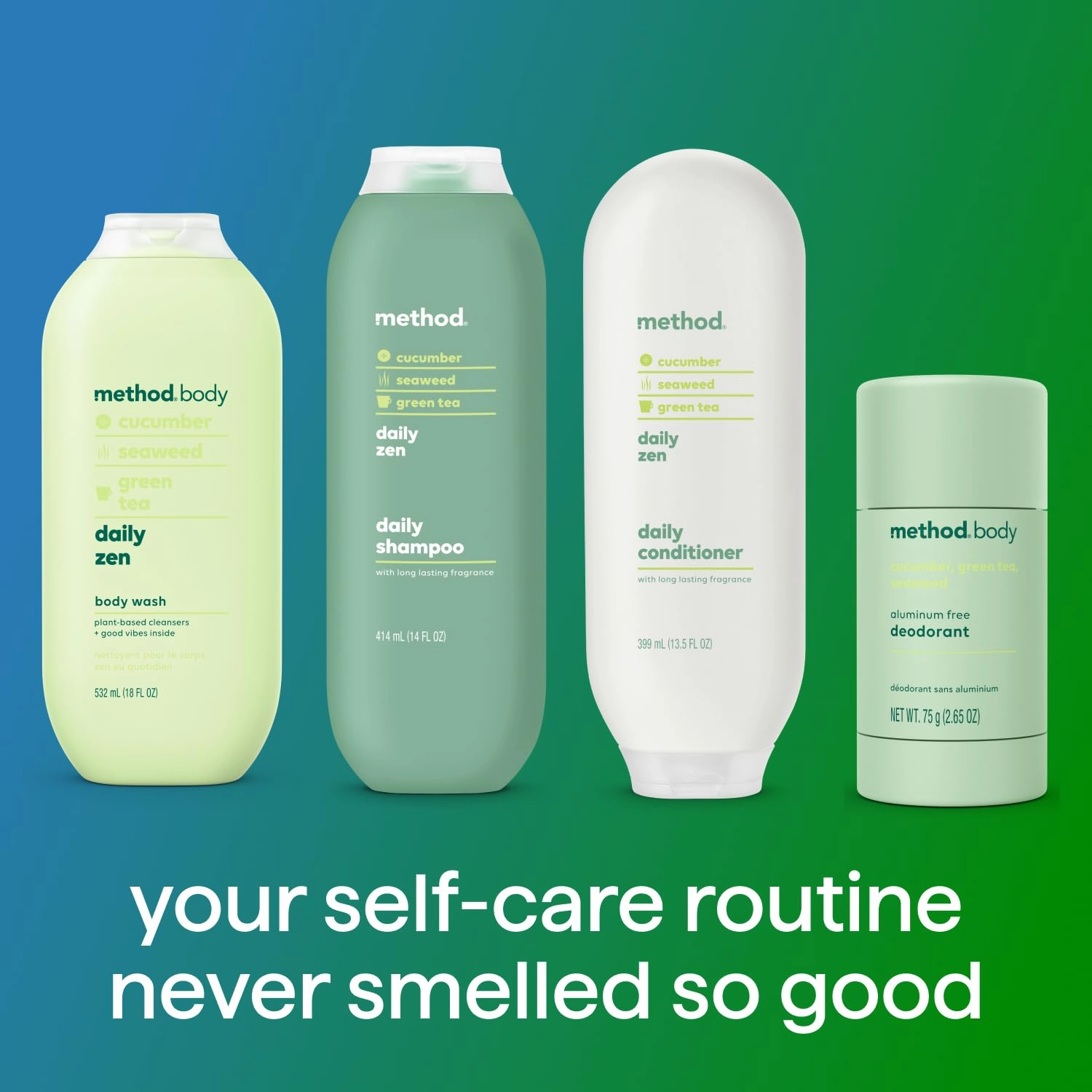 Method Everyday Shampoo, Daily Zen with Cucumber, Green Tea, and Seaweed Scent Notes, Paraben and Sulfate Free, 14 oz (Pack of 2)