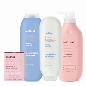 Method Simply Nourish Shampoo, 14 oz   Conditioner, 13.5 oz   Pure Peace Bar Soap (2 bars, 5 oz each)   Body Lotion, 14 oz - Nourishing Hair Care Set for Color Treated Hair
