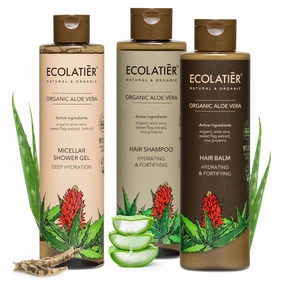 Micellar Shower Gel Deep Hydration, Hydrating Shampoo, and Hair Balm Organic Aloe Vera Bundle – Nourishing, Moisturizing, Strengthening Care for Skin & Hair