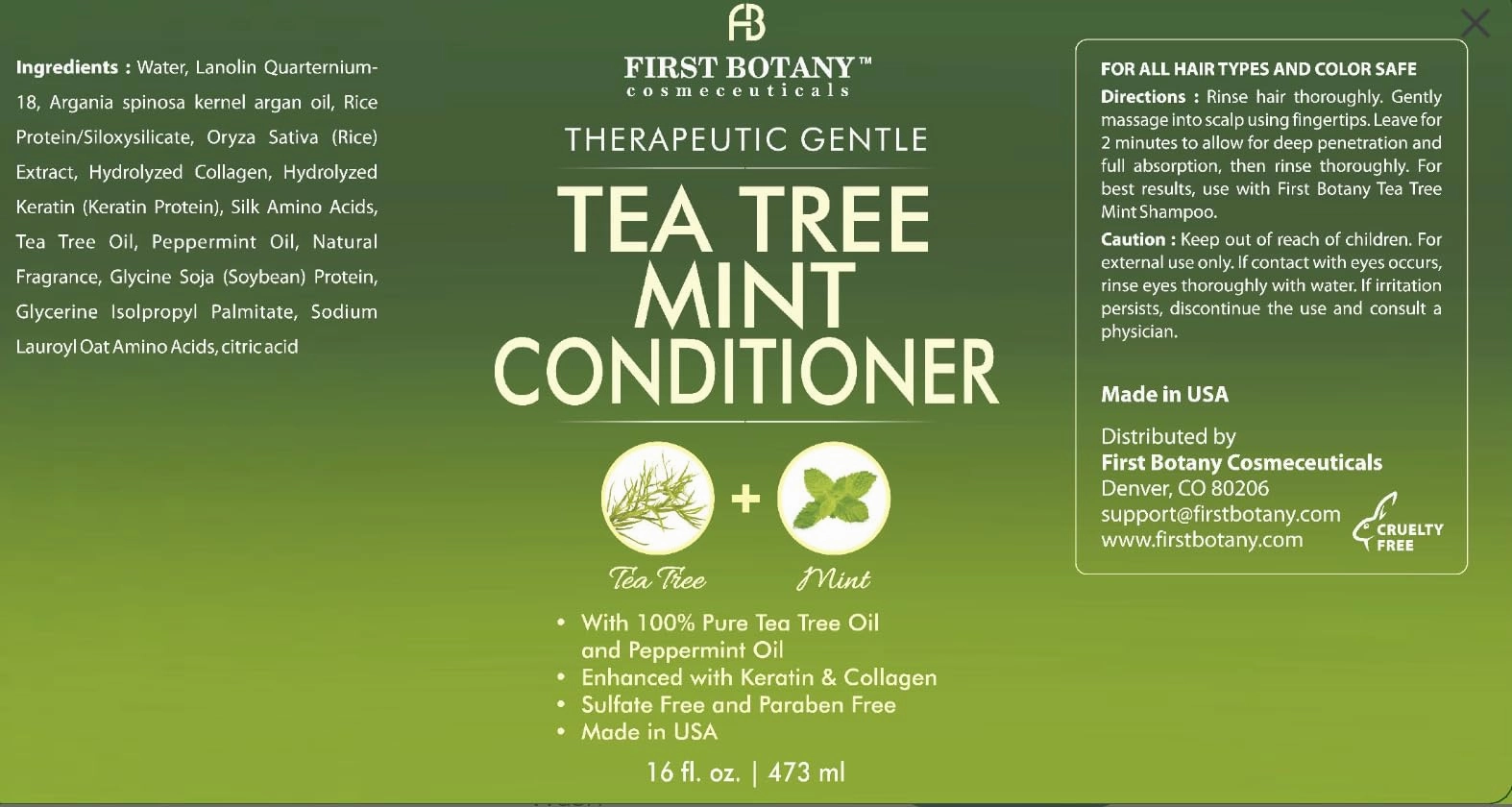 Mint Shampoo and Conditioner - Tea Tree and Peppermint Oils - Promotes Hair Growth, Fights Dandruff, Lice & Itchy Scalp - Sulfate-Free for Men and Women - 16 fl oz x 2