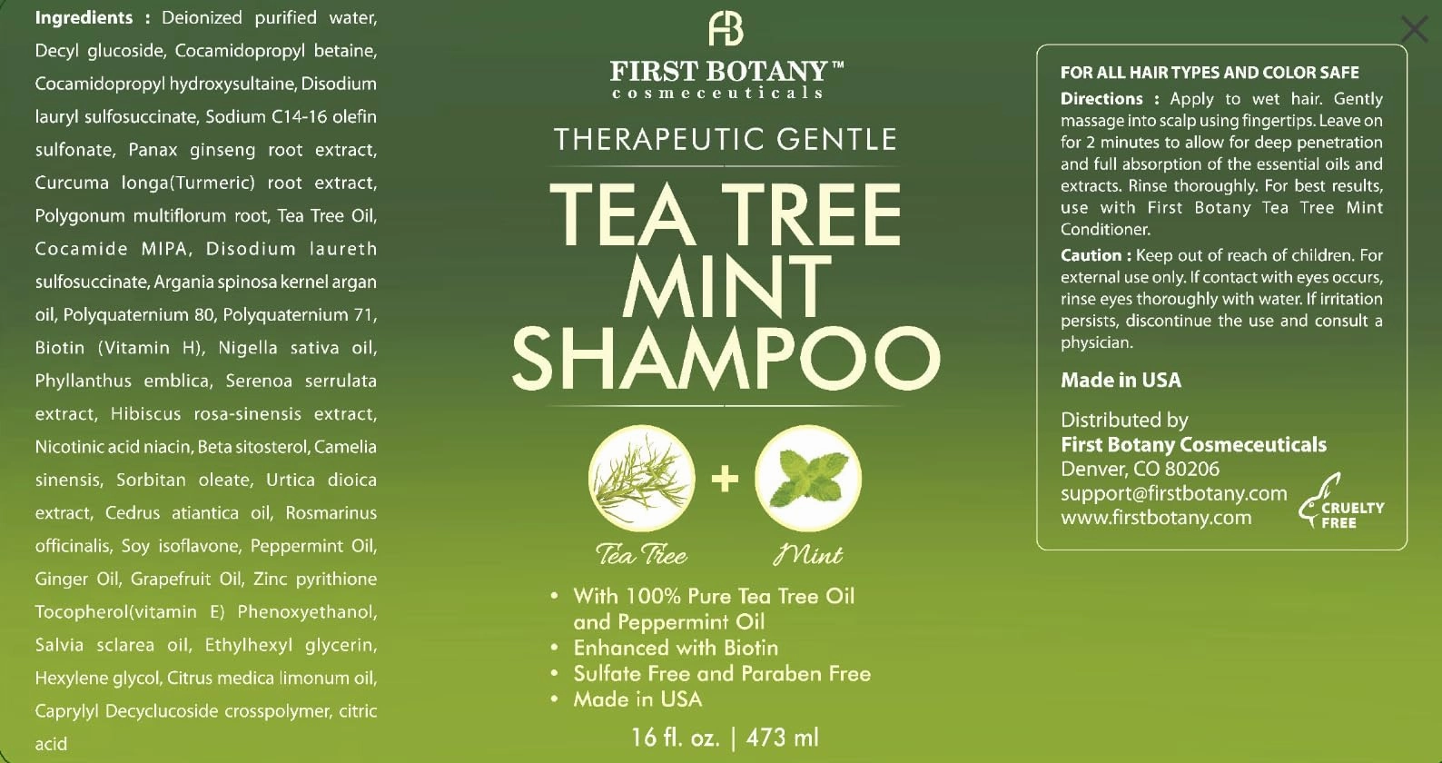 Mint Shampoo and Conditioner - Tea Tree and Peppermint Oils - Promotes Hair Growth, Fights Dandruff, Lice & Itchy Scalp - Sulfate-Free for Men and Women - 16 fl oz x 2