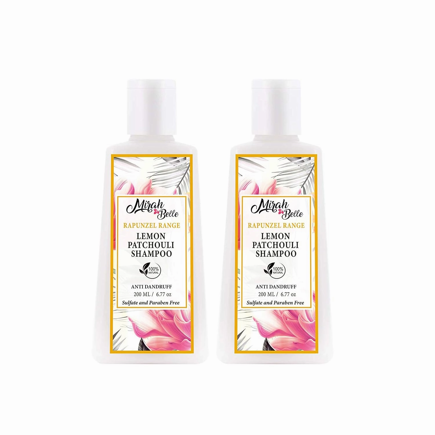 Mirah Belle - Natural and Organic - Lemon Patchouli Anti-Dandruff Shampoo (Pack of 2) - Heals Scalp Infections, Prevents Dandruff and Hair Fall - Sulfate and Paraben Free, 400 ml