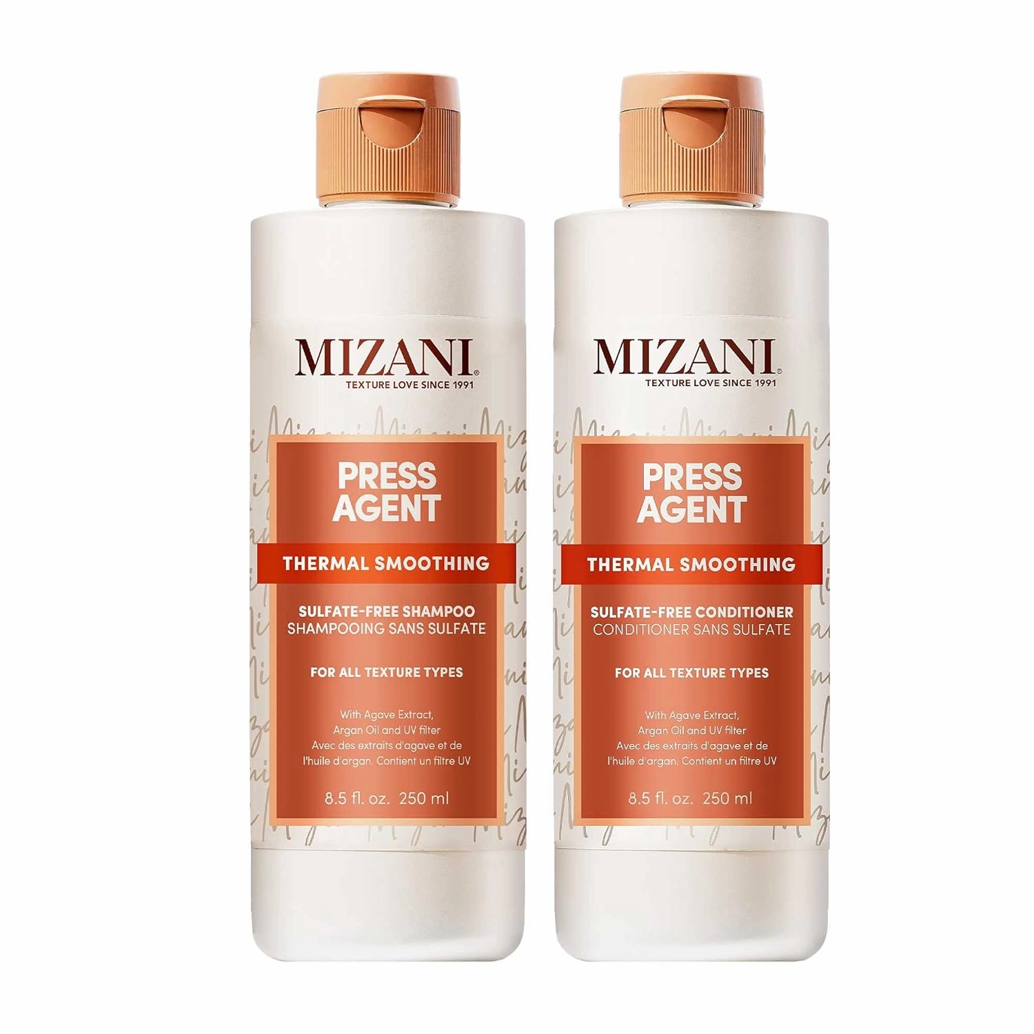 Mizani Press Agent Sulfate-Free Shampoo and Conditioner Set - Detangles and Moisturizes Hair For Heat, 8.5 Fl Oz (Pack of 2)