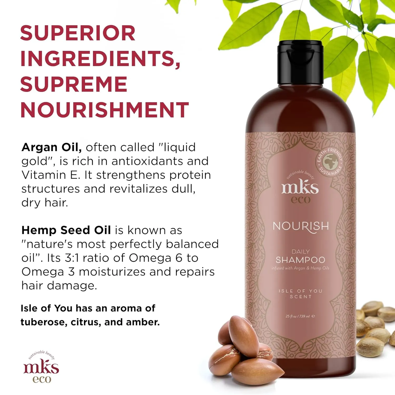 MKS eco Nourish Shampoo - Cleanses, Strengthens & Repairs - Ideal for Fine Hair, Safe for Color Treated Hair - Moroccan Argan Oil, Hemp Seed Oil - Vegan, Cruelty Free