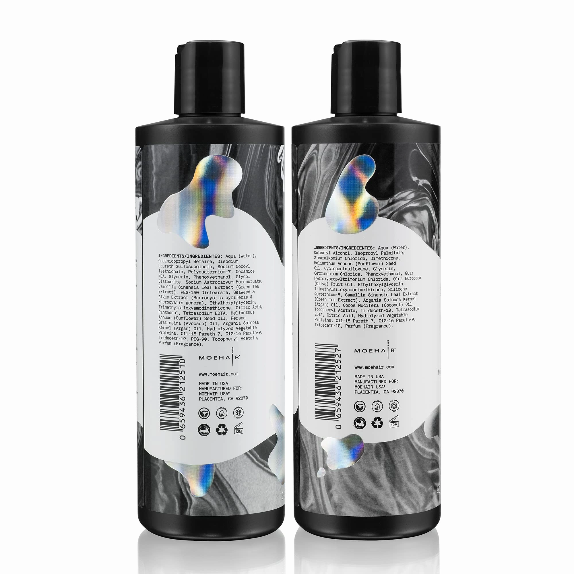 MOEHAIR Hi-Vibes Argan Oil Shampoo and Conditioner | Infused With Avocado, Sunflower, and Coconut Oils | Cleans and Nourishes Hair | Vegan Shampoo and Conditioner Set | Sulfate & Paraben Free, 16.9 Oz