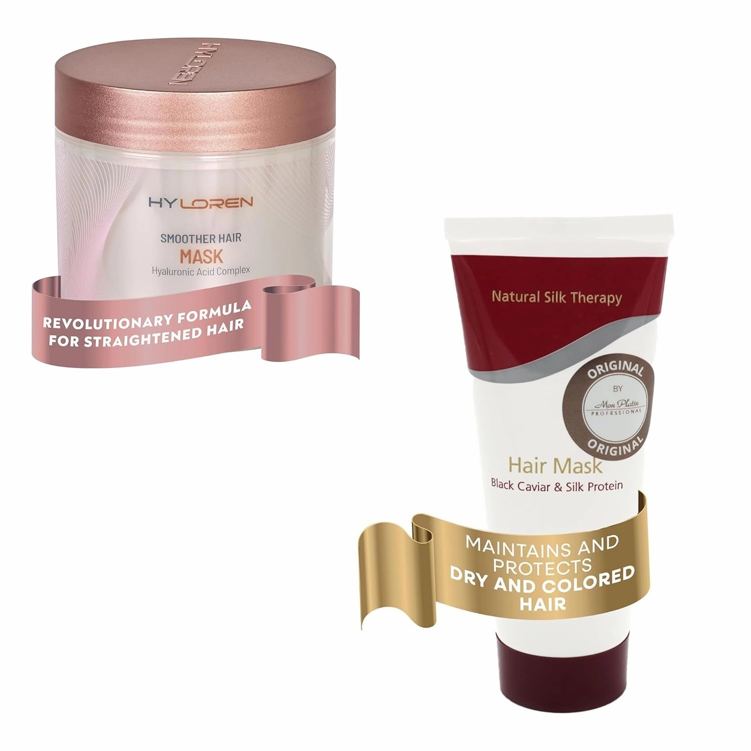 Mon Platin Professional Hair Mask (100ML) & Hyloren Smoother Hair Mask (500ML) - Black Caviar & Silk Therapy for Dry, Colored & Damaged Hair, Deep Conditioning with Hyaluronic Acid