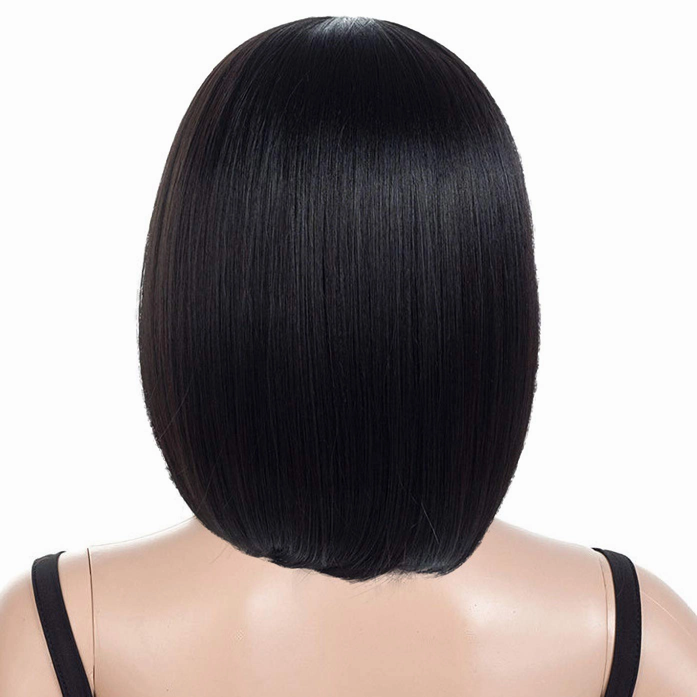 morvally Short Straight Bob Wig Heat Resistant Hair with Blunt Bangs Natural Looking Cosplay Costume Daily Wigs (12", Natural Black)