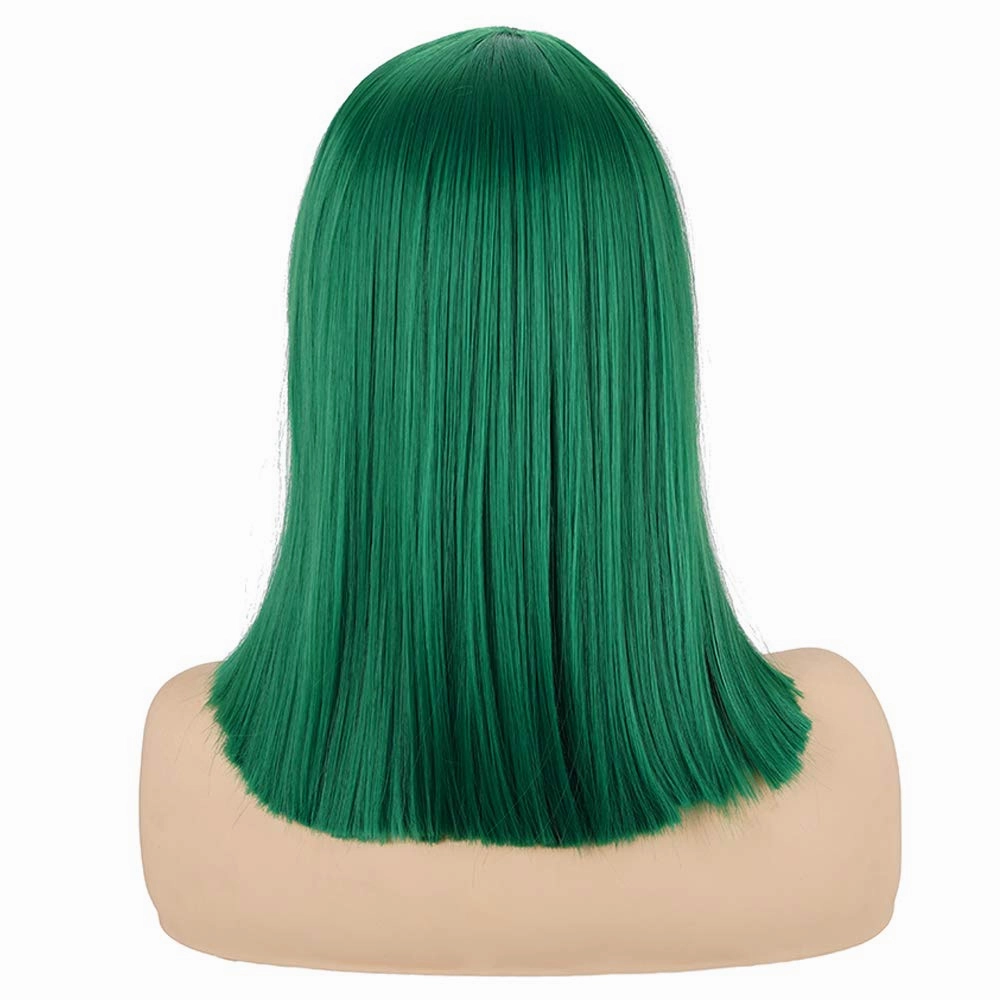 morvally Short Straight Bob Wig Heat Resistant Hair with Blunt Bangs Natural Looking Cosplay Costume Daily Wigs (14", Green)