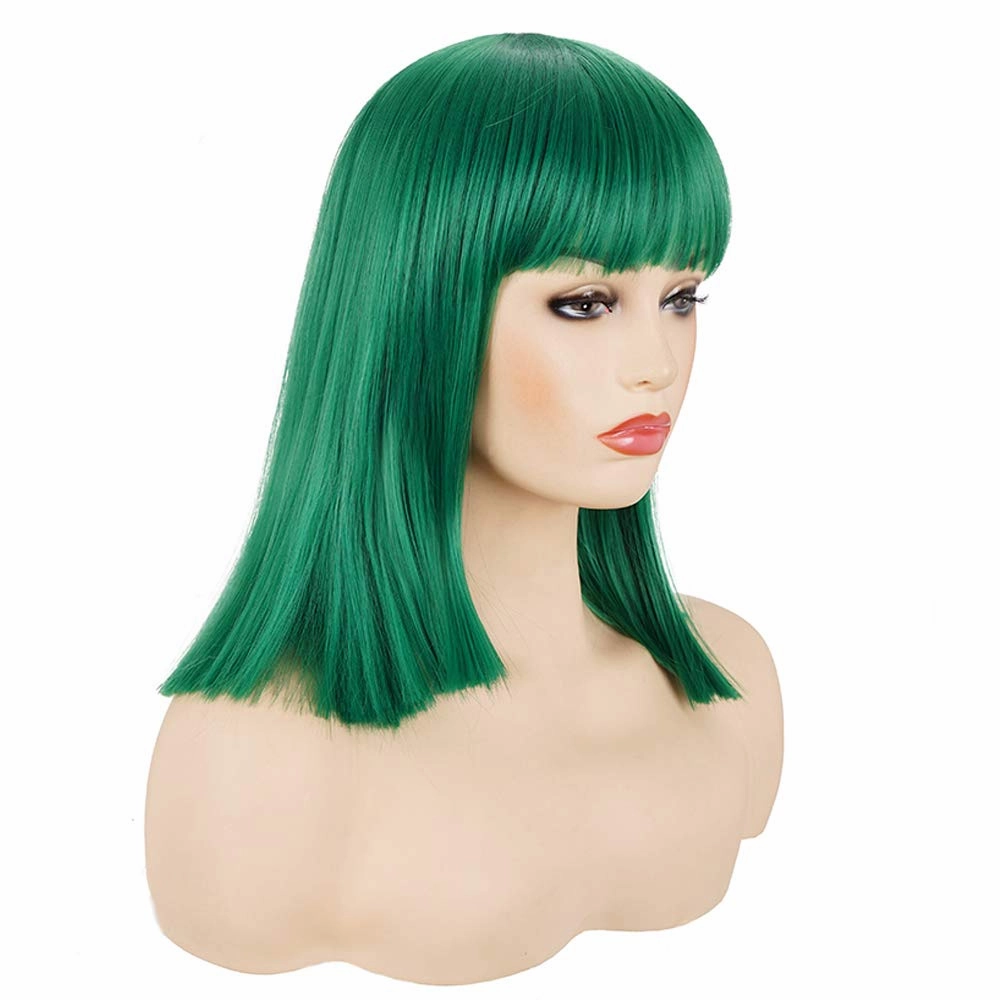 morvally Short Straight Bob Wig Heat Resistant Hair with Blunt Bangs Natural Looking Cosplay Costume Daily Wigs (14", Green)