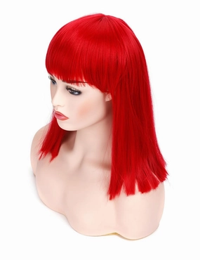 morvally Short Straight Bob Wig Heat Resistant Hair with Blunt Bangs Natural Looking Cosplay Costume Wigs (14 inches, Deep Red)