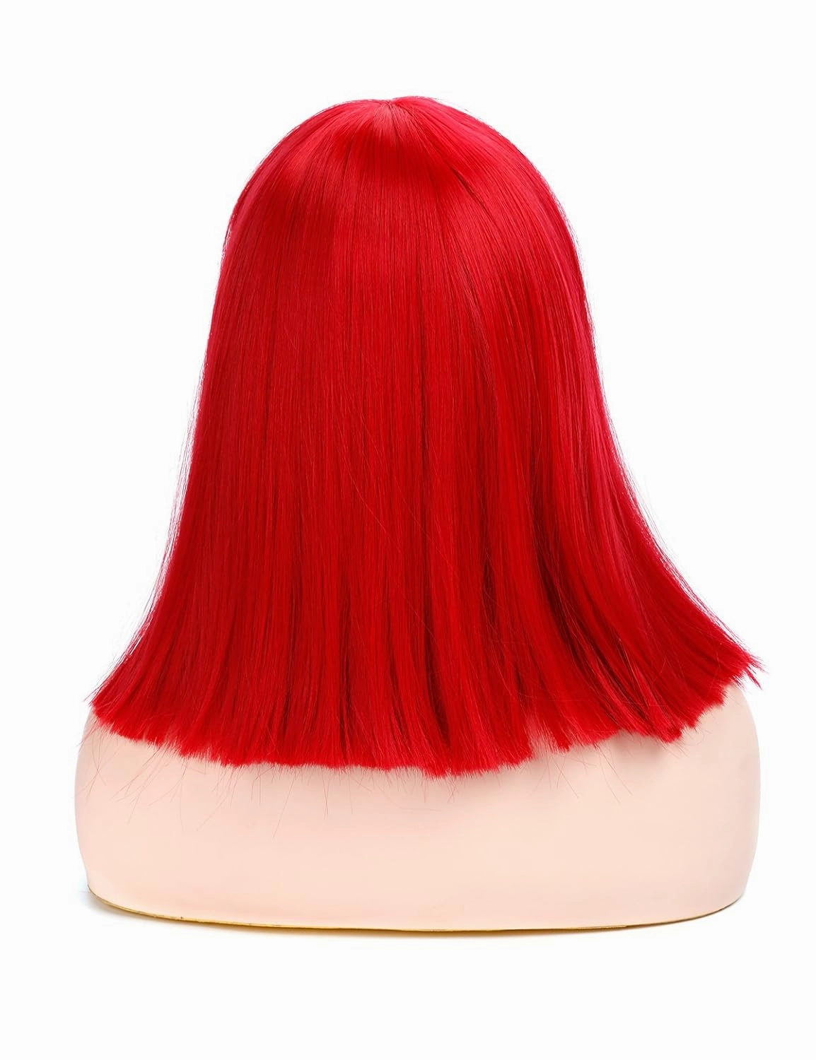 morvally Short Straight Bob Wig Heat Resistant Hair with Blunt Bangs Natural Looking Cosplay Costume Wigs (14 inches, Deep Red)