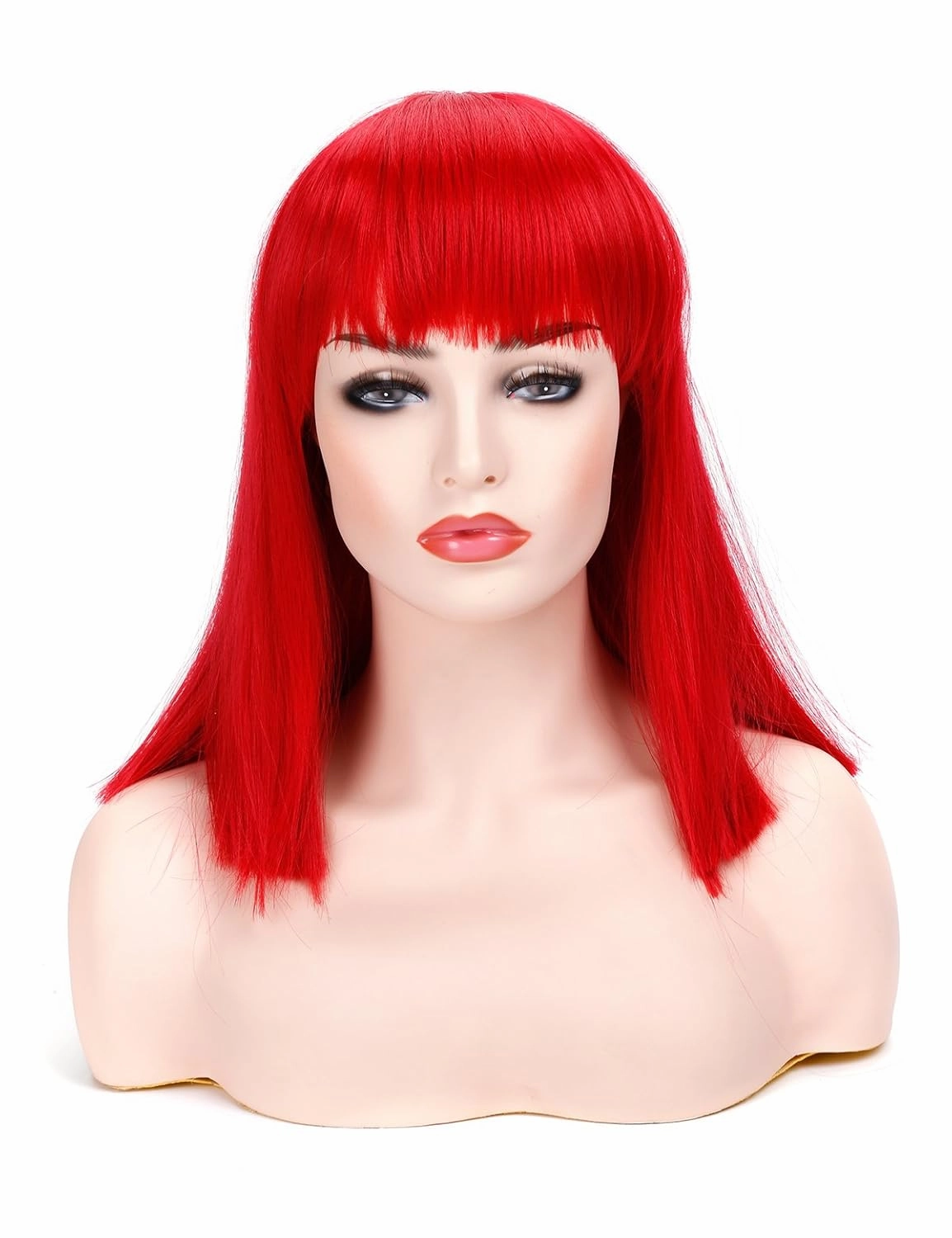 morvally Short Straight Bob Wig Heat Resistant Hair with Blunt Bangs Natural Looking Cosplay Costume Wigs (14 inches, Deep Red)
