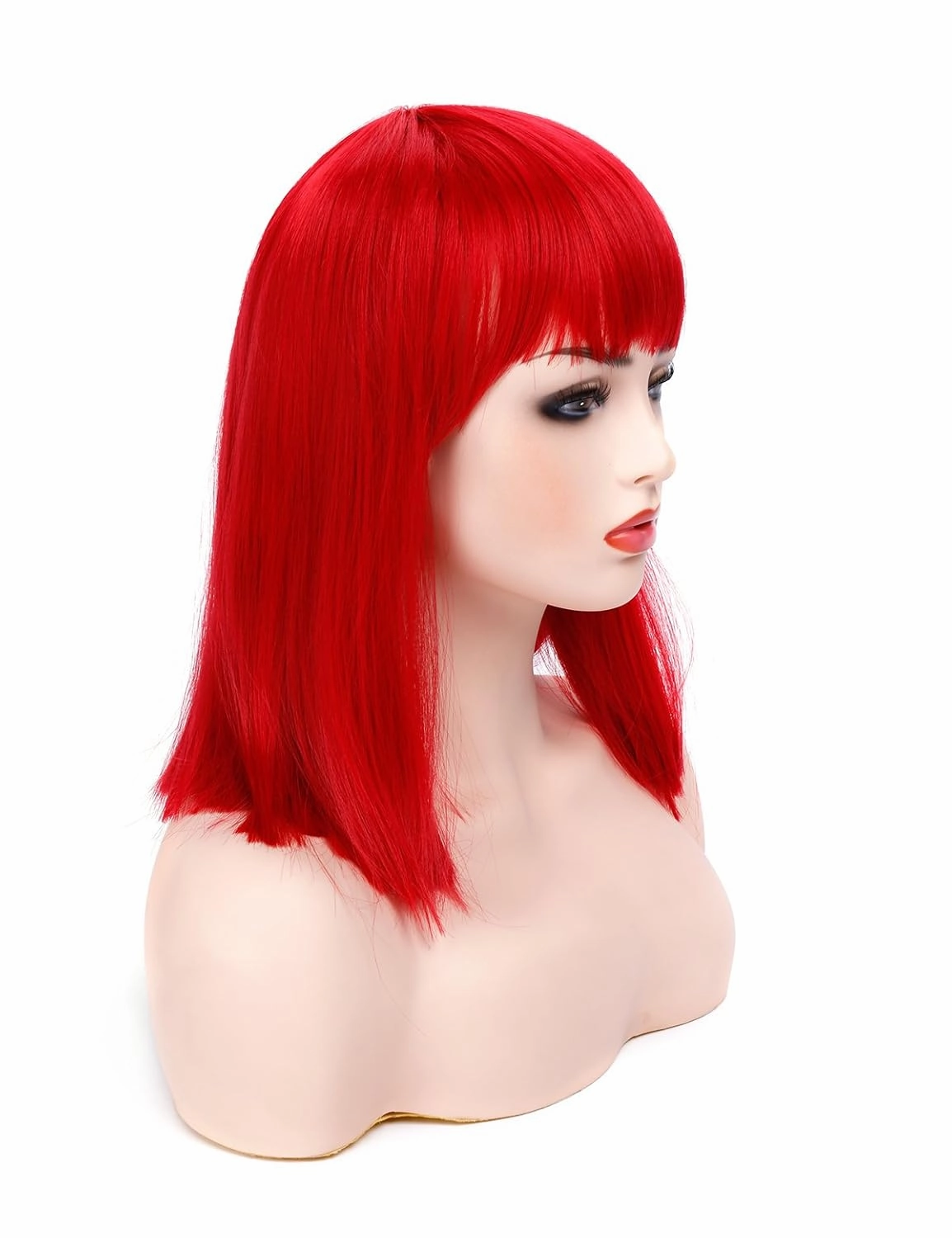 morvally Short Straight Bob Wig Heat Resistant Hair with Blunt Bangs Natural Looking Cosplay Costume Wigs (14 inches, Deep Red)