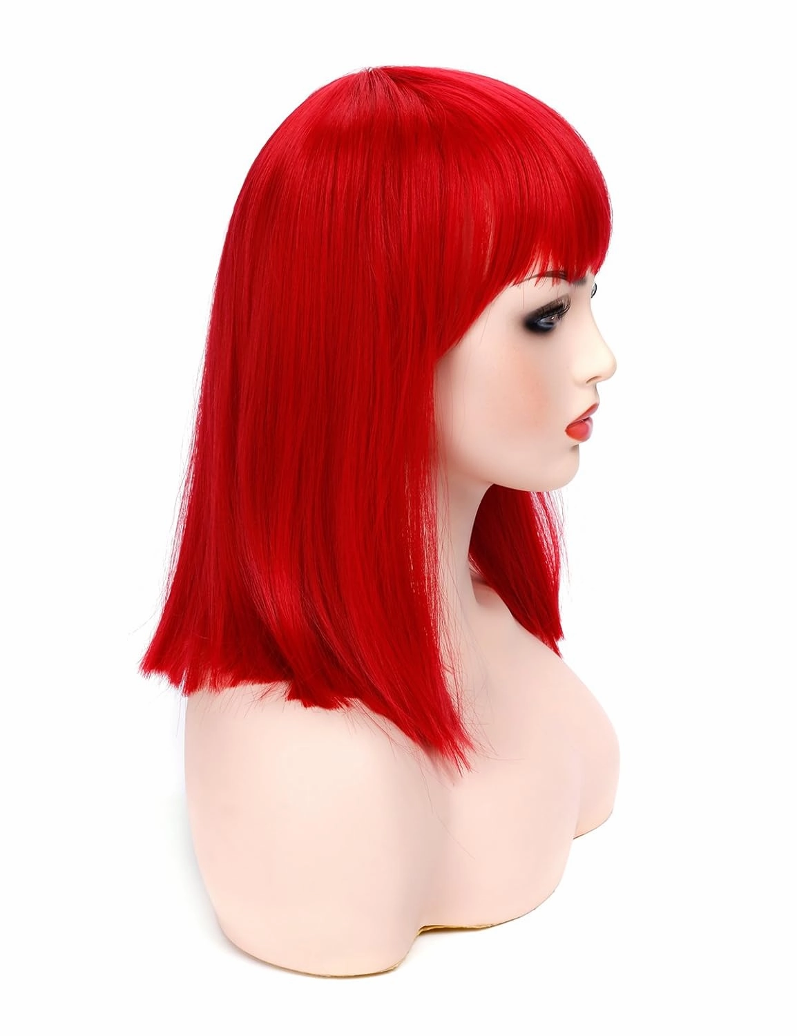 morvally Short Straight Bob Wig Heat Resistant Hair with Blunt Bangs Natural Looking Cosplay Costume Wigs (14 inches, Deep Red)