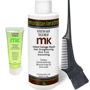 Most Effective Brazilian Keratin Hair Treatment Straightening Complex Blowout Smoothing Natural Organic Results Salon Formula Clarifying Shampoo and Applicator Brush