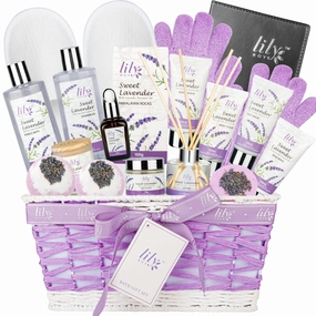 Mothers Day Gift for Mom - Relaxing 18-Piece Bath and Body Basket for Women Lavender Spa Gift Basket Set Bath Collection with Bath Bomb | Christmas, Birthday, Perfect Spa Present for Her All Occasions