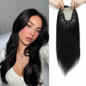 Ms Taj 16 Inch Hair Toppers for Women Real Human Hair – 5x5.5inch Skin Scalp, Natural Look Hairpiece with Clips, Lightweight & Comfortable, Ideal for Daily Wear, Adds Volume & Coverage(1B)