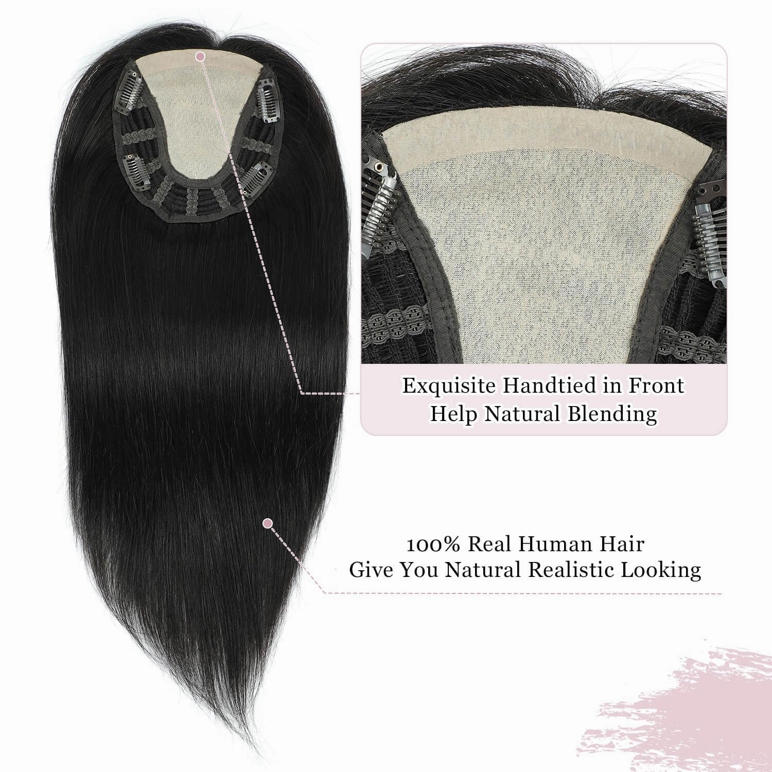 Ms Taj 16 Inch Hair Toppers for Women Real Human Hair – 5x5.5inch Skin Scalp, Natural Look Hairpiece with Clips, Lightweight & Comfortable, Ideal for Daily Wear, Adds Volume & Coverage(1B)