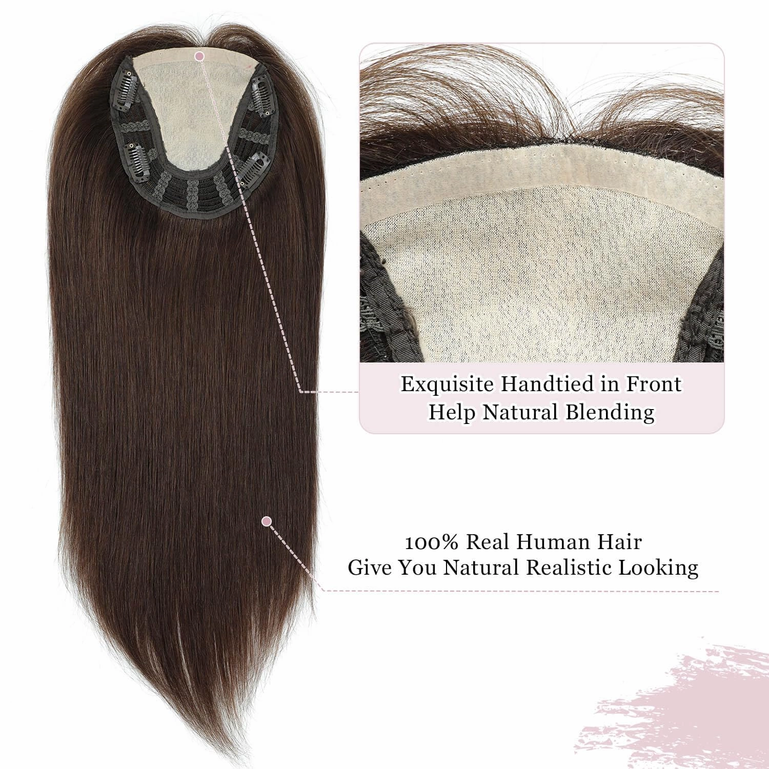 Ms Taj 16 Inch Hair Toppers for Women Real Human Hair – 5x5.5inch Skin Scalp, Natural Look Hairpiece with Clips, Lightweight & Comfortable, Ideal for Daily Wear, Adds Volume & Coverage(2#)