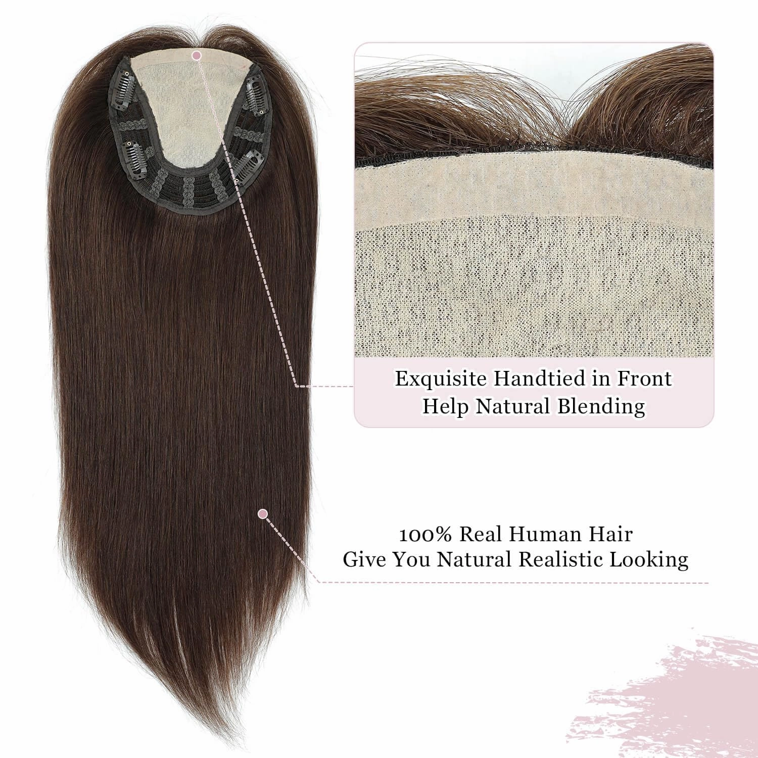Ms Taj 16 Inch Hair Toppers for Women Real Human Hair – 5x5.5inch Skin Scalp, Natural Look Hairpiece with Clips, Lightweight & Comfortable, Ideal for Daily Wear, Adds Volume & Coverage(4#)