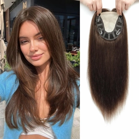 Ms Taj 16 Inch Hair Toppers for Women Real Human Hair – 5x5.5inch Skin Scalp, Natural Look Hairpiece with Clips, Lightweight & Comfortable, Ideal for Daily Wear, Adds Volume & Coverage(4#)