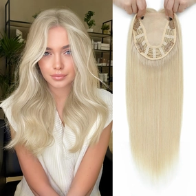 Ms Taj 16 Inch Hair Toppers for Women Real Human Hair – 5x5.5inch Skin Scalp, Natural Look Hairpiece with Clips, Lightweight & Comfortable, Ideal for Daily Wear, Adds Volume & Coverage(Blonde)