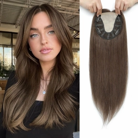 Ms Taj 16 Inch Hair Toppers for Women Real Human Hair – 5x5.5inch Skin Scalp, Natural Look Hairpiece with Clips, Lightweight & Comfortable, Ideal for Daily Wear, Adds Volume & Coverage(Light Brown)