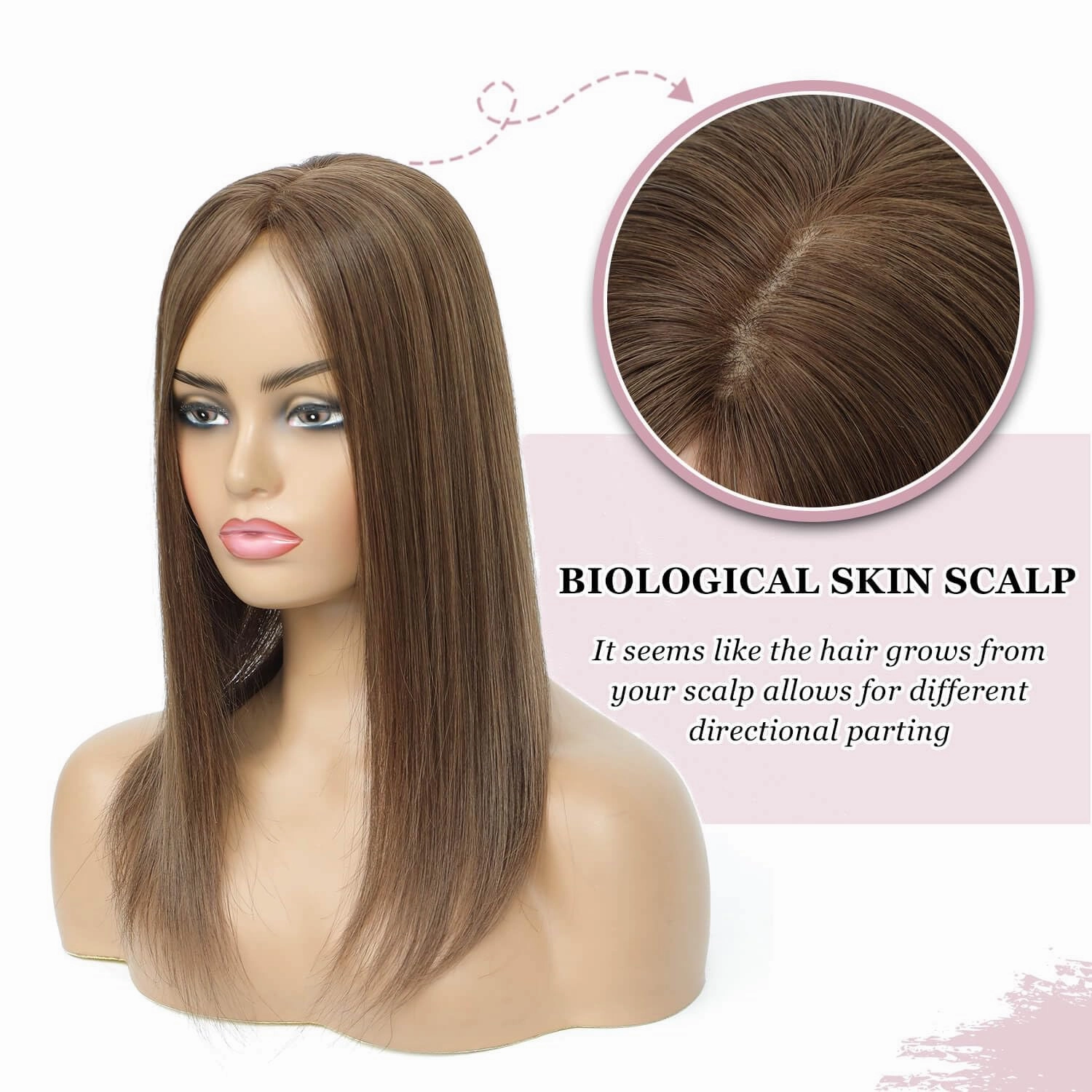 Ms Taj 16 Inch Hair Toppers for Women Real Human Hair – 5x5.5inch Skin Scalp, Natural Look Hairpiece with Clips, Lightweight & Comfortable, Ideal for Daily Wear, Adds Volume & Coverage(Light Brown)