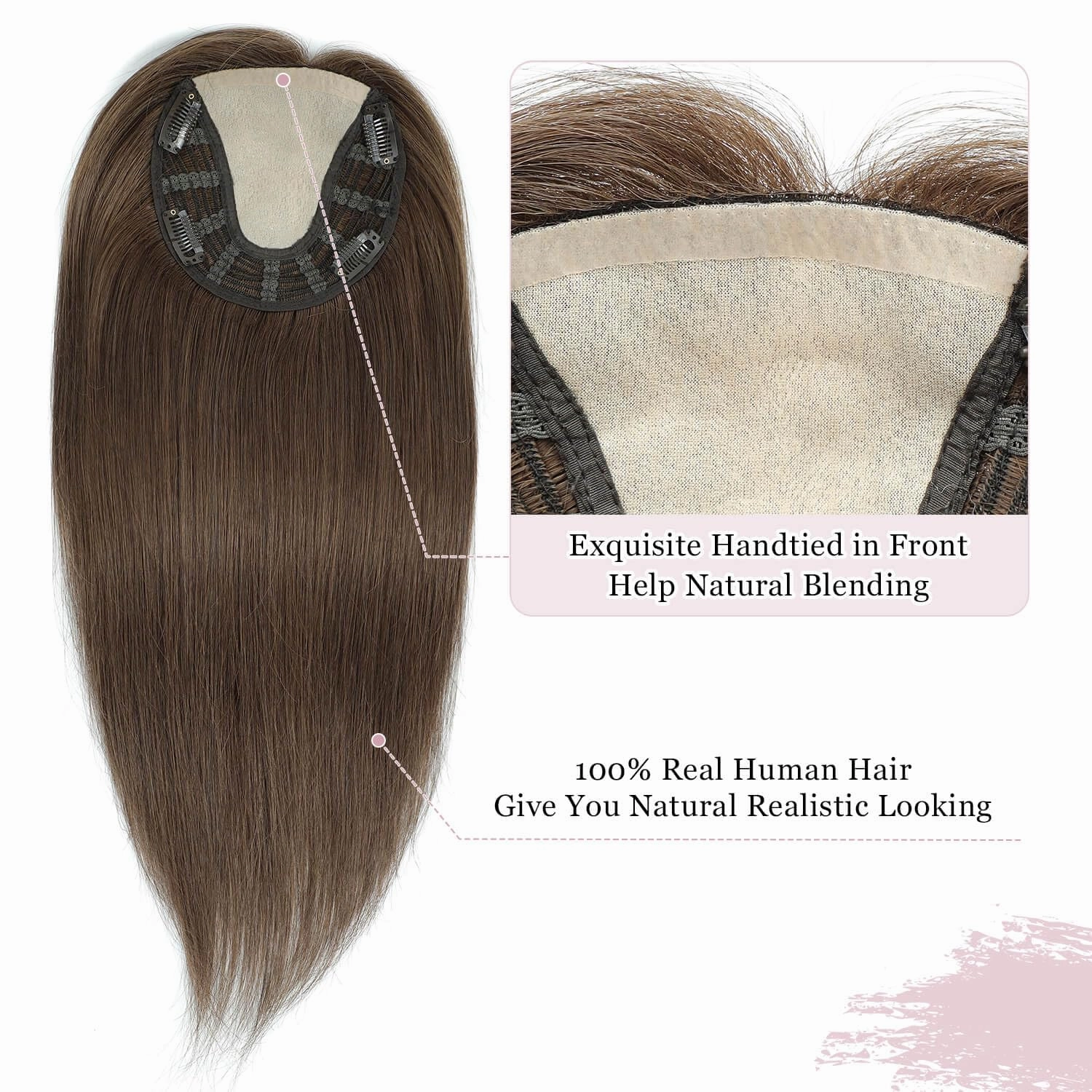 Ms Taj 16 Inch Hair Toppers for Women Real Human Hair – 5x5.5inch Skin Scalp, Natural Look Hairpiece with Clips, Lightweight & Comfortable, Ideal for Daily Wear, Adds Volume & Coverage(Light Brown)
