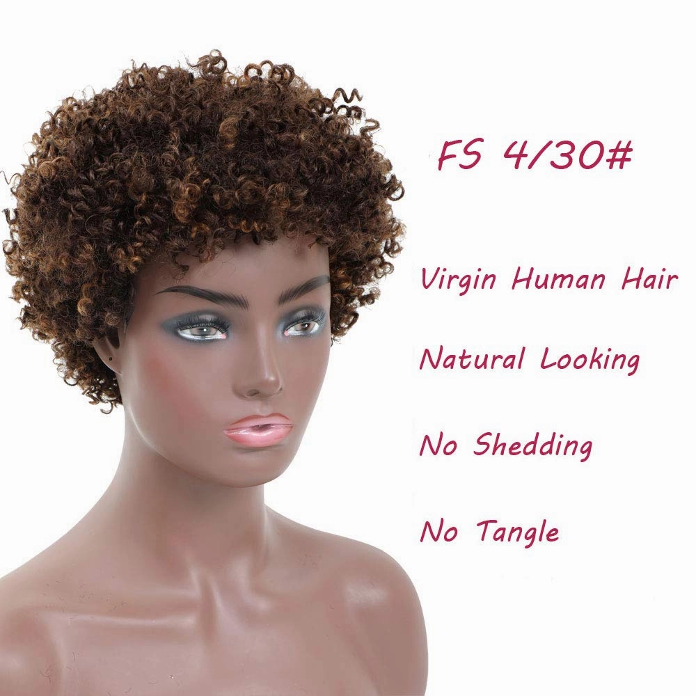 Ms Taj Short Afro Kinky Curly Human Hair Wigs for Black Women Brazilian Virgin Short Curly Afro Wigs None Lace 150% Density Unprocessed Afro Wig Human Hair Curly Machine Made (FS 4/30#, afro wig)