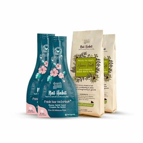 N..at/Habit Fresh Ready-To-Apply Henna Paste & Five Oil Hibiscus Hair NutriMask - The Ideal Combo For Deep Conditioning Hair With Rich Dark Brown Color (Combo Pack of 4)